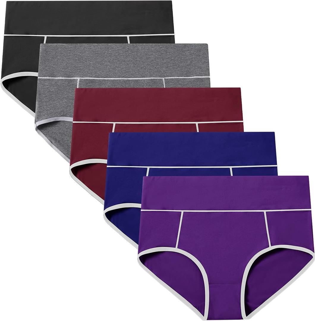 POKARLA Womens Cotton Underwear High Waist Full Coverage Briefs Soft Breathable Postpartum Panties Stretch Underpants (Large, Multicolored-04-5pack)