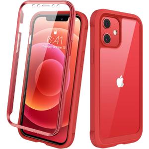 Diaclara Designed for iPhone 12 Mini Case, Full Body Rugged with Built-in Touch Sensitive Anti-Scratch Screen Protector, Soft TPU Bumper Case Designed for iPhone 12 Mini 5.4" (Red and Clear)