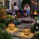 JOIEDOMI 2 Pack Outdoor Solar Hanging Lantern Lights, Waterproof Tabletop with Handle, LED Moroccan Lanterns, Metal Decorative Garden Solar Lights Spring for Patio, Lawn, Porch, Backyard