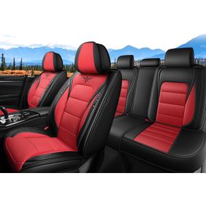 Seat Covers Custom Fit for Dodge Challenger 2009-2025, Standed Full Set Leather Seat Covers Cushion, Waterproof Car Seat Cover Full Set, Automobile Interior, (Black/Red)
