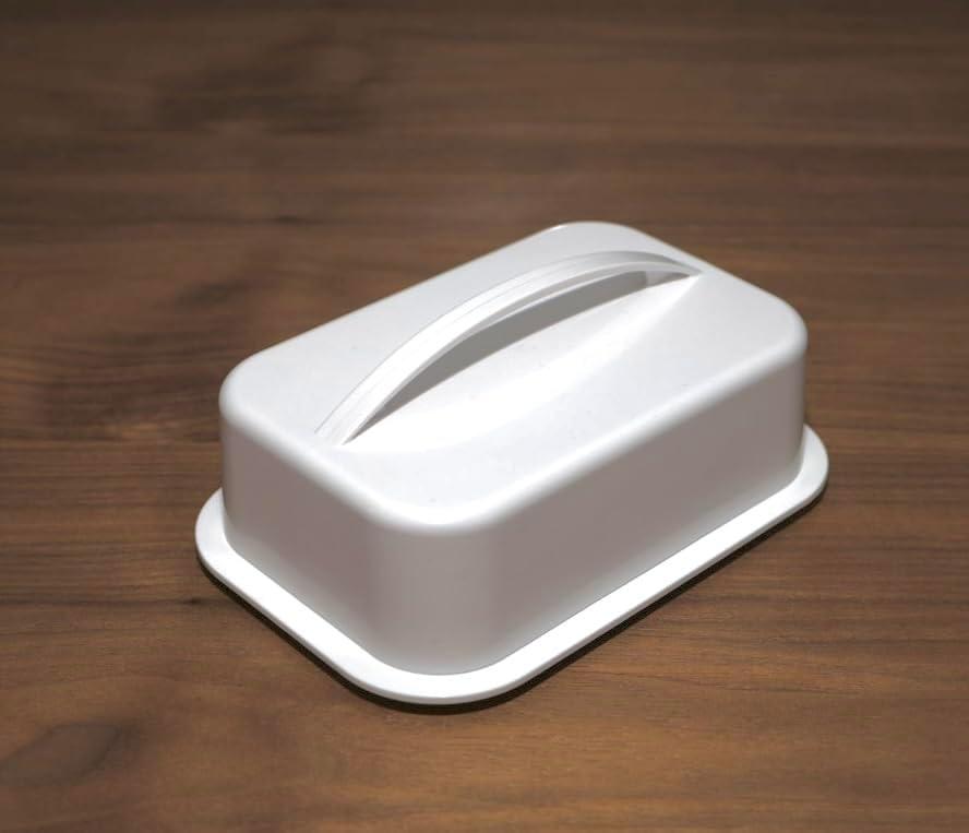 Butter Dish with Lid, White Plastic, BPA-Free, Holds 2 Sticks, Microwave Safe, Dishwasher Safe, 6.5 x 4 inches