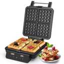 1200W Belgian Waffle Maker with 4-Slice, Waffle Iron with Nonstick Plates, Time & Temp Control, LCD Display, Perfect Waffle Machine for Kids and Families, Stainless Steel, Silver