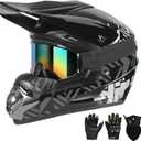 SPARK DOT Youth Motocross Helmet Adult Dirt Bike Helmets - Full Face, Lightweight & Breathable for Off-Road E-Bike BMX MX ATV (with Gloves Goggles Mask) 4Pcs Set, X-Large(61-62cm), Grey