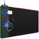 Wireless Charging Mouse Pad 15W, RGB Gaming Mouse Pad with Wireless Charger for iPhone/Airpods, 31.5"x15.7" XXL Large Desk Mat, 13 Light Modes, Magnetic Charging, Waterproof, Desk Pad for Gamer, Black