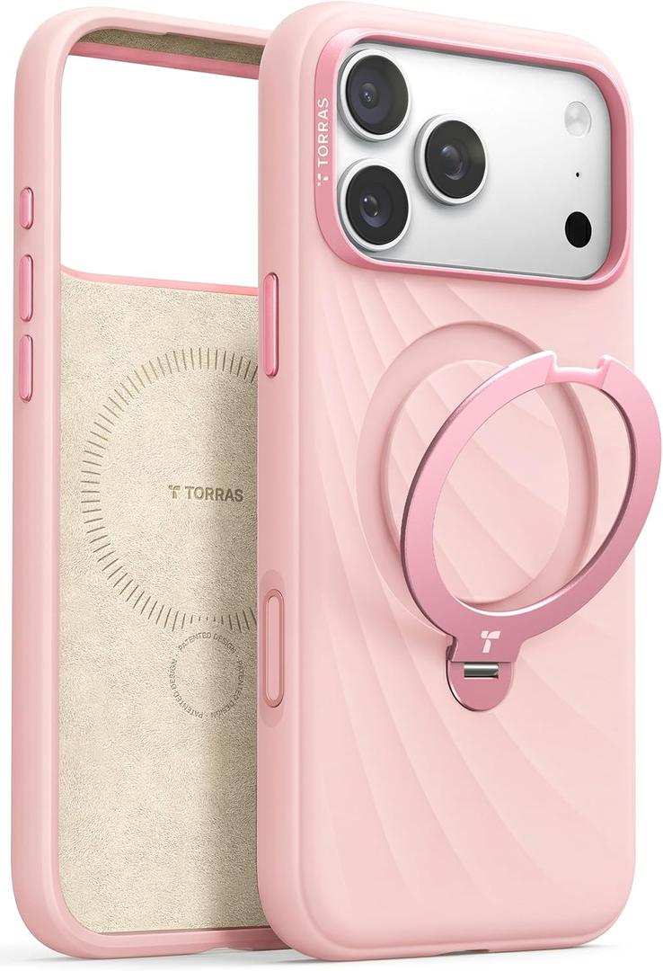 TORRAS Q3 Wind for iPhone 17 Pro Case Silicone, 360 Magnetic Stand, Fit for MagSafe, Camera Control, Safe Soft Elegant Phone Case for iPhone 17 Pro 6.3'', Powder Pink