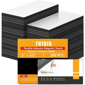 tutata Business Card Magnets, 2" x 3.5", 200 Pack, Strong Flexible Magnetic Tape, Self Adhesive Backings, for Fridge, Photos, Cards, Small Business Supplies