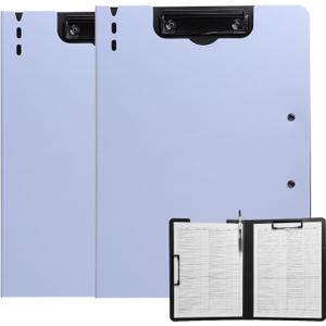 Clipboard Folder, 2 Pcs A4 Foldable Clipboard with Horizontal and Vertical Double Metal Clips, 360 Degree Foldable Binder Clipboards with Pen Holder, File Cover Work Folder Clipboards, Purple