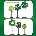 Yquqwn 3 Pcs St. Patrick's Day Decorations - Shamrock Wooden Sign Table Centerpieces, Lucky Irish Green Clover Freestanding Wood Signs for Home Kitchen Tiered Tray Decor, St. Patty's Day Party Gifts