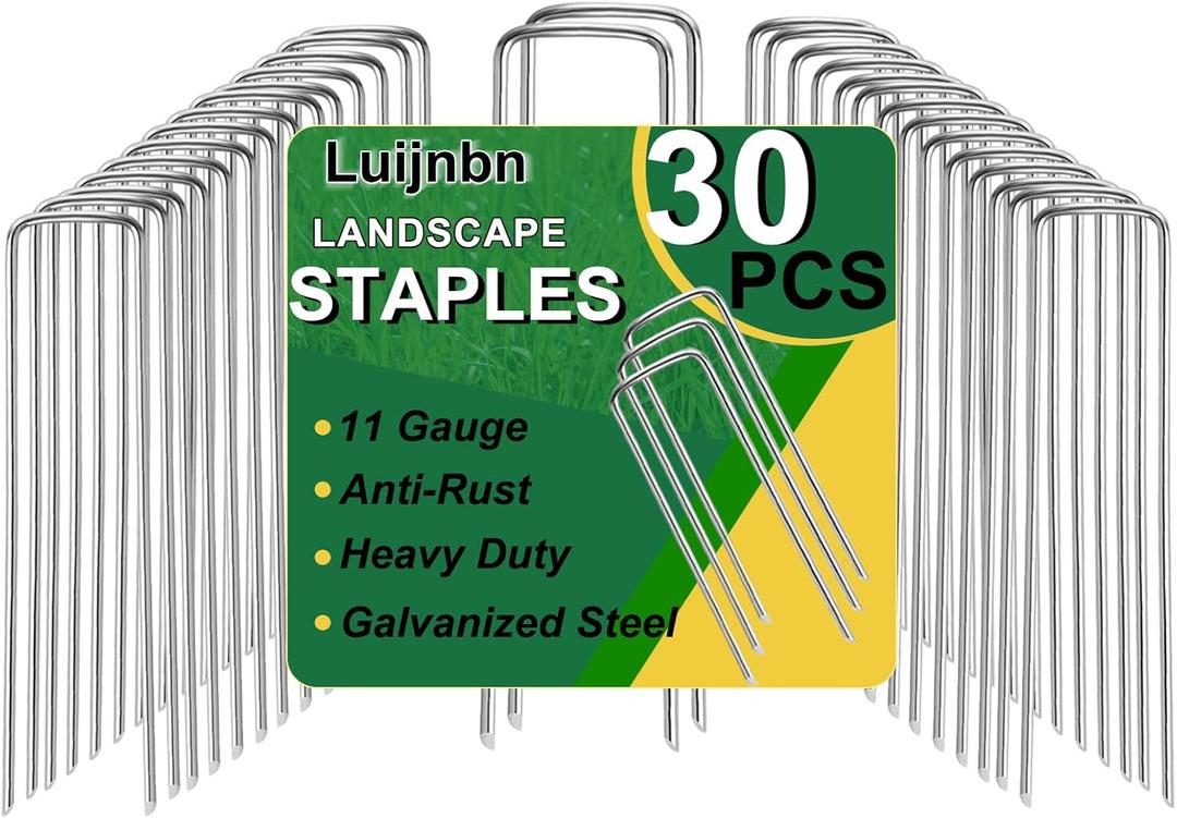 30 Pack Lawn Staples, Premium Garden Landscape Staples, Galvanized Heavy-Duty Gauge Stakes, U-Shaped Tent Stakes, Anti-Rust Fence Netting Pins Ground Spikes, Sod Pins