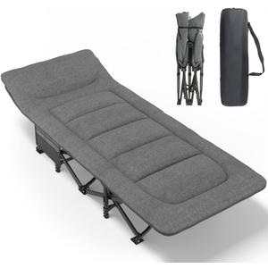 ATORPOK Camping Cot for Adults with Cushion and Pillow, Portable Folding Bed for Sleeping, Lightweight Tent cot with Carry Bag Supports 450 lbs (Grey), Large Size