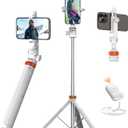 EUCOS 62" Tripod for iPhone, Sturdy Selfie Stick Tripod with Remote & Lightweight Phone Stand, Solidest Portable Cell Phone Tripod, Compatible iPhone Pro Max/Android [White]