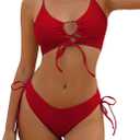 ZAFUL Women's Cheeky Bikini Set 2 Piece Sexy String High Cut Swimsuits Lace Up Tie Side Bathing Suits 2025 (Red-1) XL