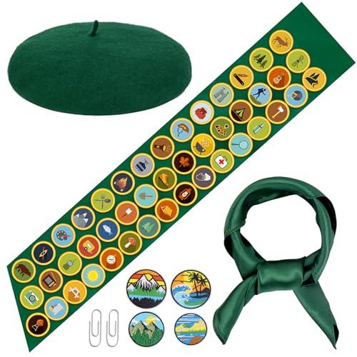Dreamtop Scout Costume Set - 9 Pcs Scout Costume Women with Green Beret Sash Scarf Scout Badges Paper Clips for Halloween Party Dress Up