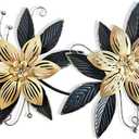 LIFFY Black Gold Metal Flowers Wall Decor, 15" 3D Multi-layer Modern Floral Art, Rustic Distressed Hanging Decor for Indoor, Bedroom Living Room Garden Patio, Home Decoration Accent