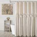 Farmhouse Shower Curtain Linen Beige Bow Woven Fabric Country Rustic Western, Pleated Beige Stripe 72" W x 72" L