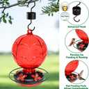 26 OZ Glass Hummingbird Feeder for Outdoors Hanging - Hand-Blown Hot Air Balloon Design - Leak-Proof & Ant Moat - Garden Decor Gift for Mom, Red