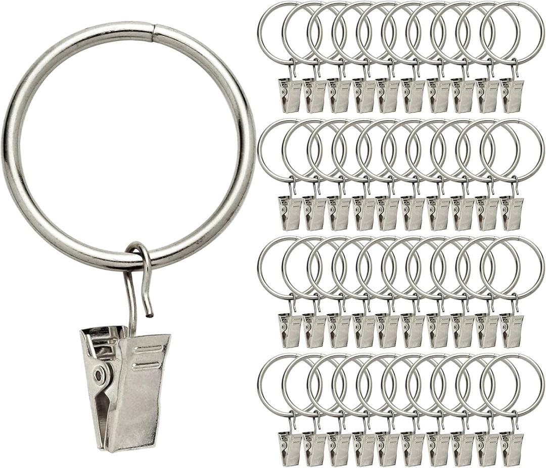 40 Pack Rings Curtain Clips Rustproof Metal Window Drapery Decorative Clips Vintage Heavy Duty Eyelet Curtain Rods Hangers Rings with Hooks, 1.25In Inner Diameter (Silver-Non Open)