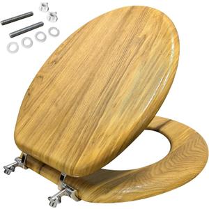 Oak Veneer Round Toilet Seat, Heavy-Duty, US Stardard