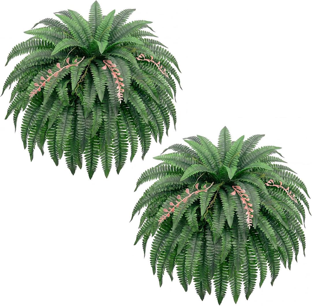49" Artificial Ferns for Outdoors,2 Boston Fake Ferns with 98 Pronds,Realistic Faux Ferns for Outdoor Planter Large,Indoor,Front Porch Decor Garden Yard Patio