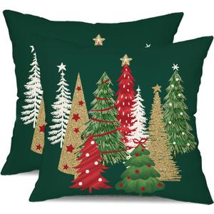 DFXSZ Christmas Pillow Covers 18x18 Inch Set of 2 Xmas Tree Decorative Green Throw Pillows Winter Christmas Decor for Home Couch TH-50B18