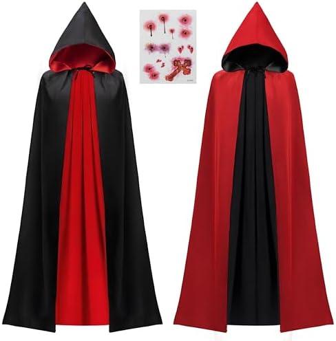 JOYIN Adult Unisex Vampire Costume Accessories Halloween Vampire Cape with Reversible Hooded Cape Cloak and Tattoo Scar