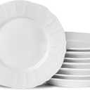 Neaylfe 8 Piece Embossed Ceramic Appetizer & Dessert Plates, 7.5 Inch White Round Salad Plate, Porcelain Dinner Dishes for Dessert, Cake, Snack, Waffles, Dishwasher & Microwave Safe