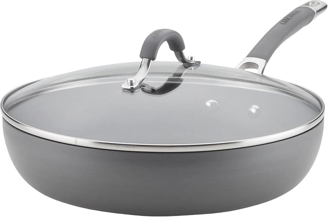 Circulon Radiance Hard Anodized Nonstick Deep Frying Pan with Lid, 12 inch Frying Pan with Lid, Deep Skillet, Gray