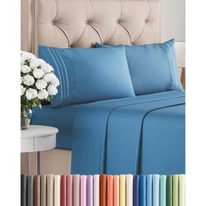 Queen Size 4 Piece Sheet Set - Comfy Breathable & Cooling Bed Sheets Set - Hotel Luxury Bedding for Women, Men, Kids, Teens, Boys & Girls - Deep Pockets, Soft and Wrinkle Free - Oeko-Tex - Denim Blue