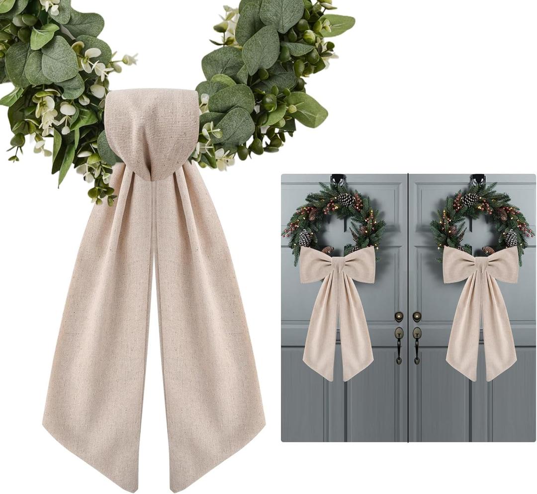 2 Pack Wreath Sash for Front Door Boxwood Wreath Sash Garland Front Door Porch Decor(Burlap)