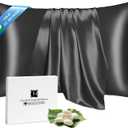 Ravmix Silk Pillow Cases with Zipper, 21momme Mulberry Silk Pillowcase for Hair Skin Health, Soft Smooth Breathable Cool Pillow Cover for Beauty Sleep with Gift Box 1PC(Standard 20"x26", Black)