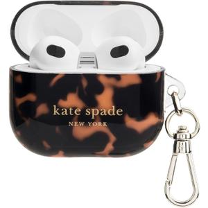 kate spade new york AirPods Protective Case with Keychain Ring - Tortoiseshell, Compatible with AirPods 3rd Generation