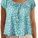 Loemes Women Summer Crewneck Babydoll Tops Cute Peplum Casual Short Sleeve Loose Fit Flowy Blouses 2026 (M)