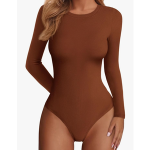 PRETTYGARDEN Bodysuits for Women 2026 Spring Long Sleeve Shirts Fitted Basic Ribbed Layering Tops Fall Fashion Winter Clothes M