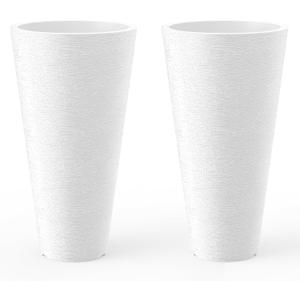 Kante Tall Round Planter Set of 2, 18 Inch Tall Decorative Planter Pots for Outdoor Indoor Garden Patio Front Porch (White)