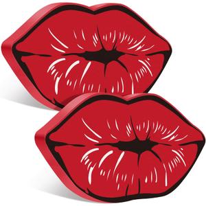 2 Pcs Valentines Day Lips Decor Kisses Sign Valentines Decor Indoor Galentines Day Decoration Wood Tiered Tray Decors for Wedding Anniversary Home Table Decoration, 6.3 x 3.5 x 0.47 Inch(Red)