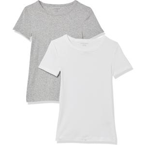 Amazon Essentials Women's Slim-Fit Short-Sleeve Crewneck T-Shirt, Pack of 2 XS 