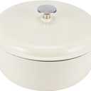 Amazon Basics Cast Iron Dutch Oven Pot with Lid, Enameled, Round, Dual Handles, Heavy-Duty, Medium, 6-Quart, White