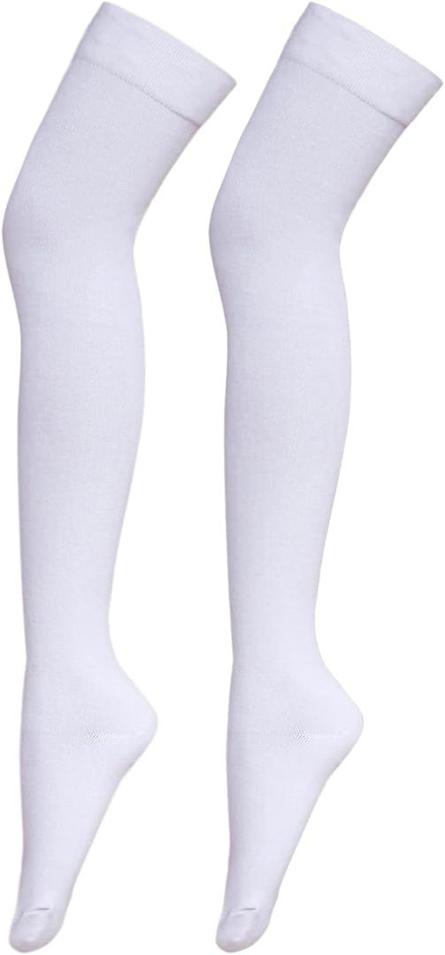 Bestjybt Women Thigh High Socks Cotton Warm Over the Knee Socks Long Knee High Boot Stockings Leg Warmer (One Size Tall, White)