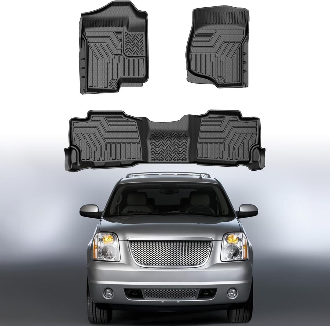 Mixsuper Custom Fit for Floor Mats 2007-2014 Cadillac Escalade/Chevrolet Tahoe/GMC Yukon All Weather Floor Liners Durable 1st & 2nd Row Mat Liner Set Black
