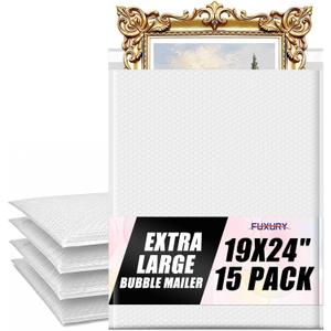 Fuxury Bubble Mailers 19x24" 15 Pack White Large Padded Envelopes, 19x24" 15PC