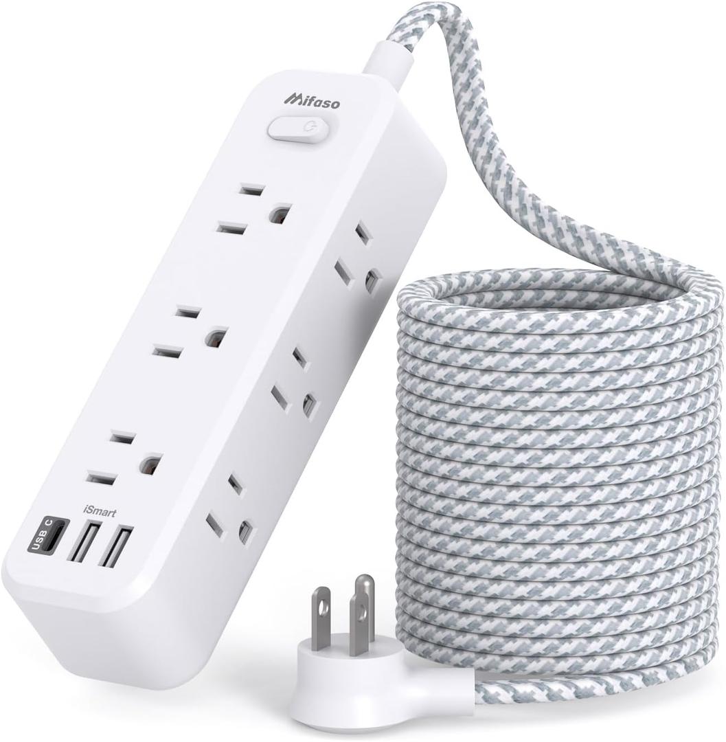 Mifaso Extension Cord, Surge Protector Power Strip, Long Extension Cord with 9 Outlets 3 USB Ports, Extension Cord with Multiple Outlets, USB Power Strip for Dorm Room Essentials, College(15FT, White)