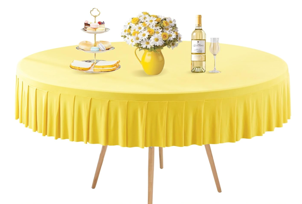 GEWONELIFE 60 Inch Yellow Round Tablecloth - Stretch Spandex Fitted Table Cover with Elastic Skirt Edge, Wrinkle-Free & Reusable for 5FT Tables Wedding Banquet Party Birthday Buffet