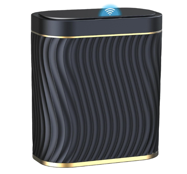 steo spce Automatic Motion Sensor Bathroom Small Trash Can with Lid, 2.6 Gallon Black Touchless Slim Garbage Can, Smart Waterproof Trash Bin for Bedroom, Restroom, Living Room, Office