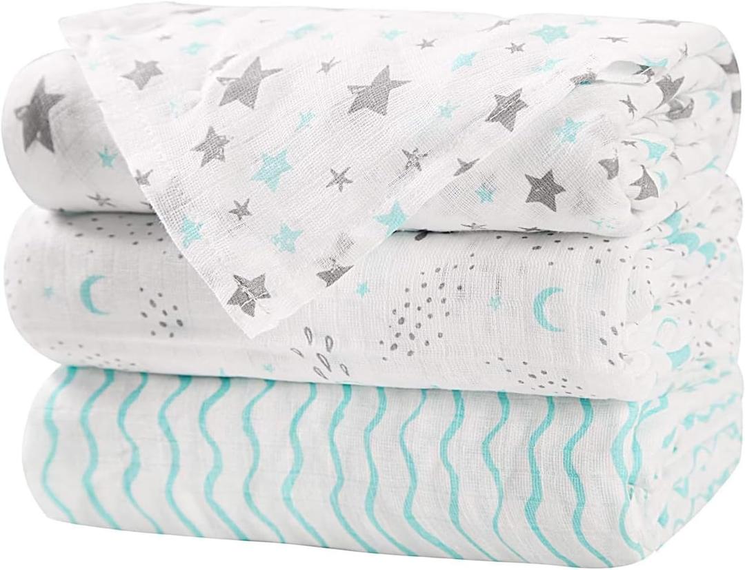 Little Grape Land Muslin Swaddle Blankets 47''x47'' 3 Pack, 100% Cotton Large Size Baby Swaddles for Newborn, Soft Breathable Baby Blankets for Newborns, Green