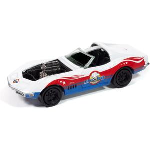 Johnny Lightning 1969 White with Red and Blue Graphics Stuntman Mike's Ride Along Racing Pop Culture 2025 Release 1 1/64 Diecast Model Car JLPC016-JLSP410