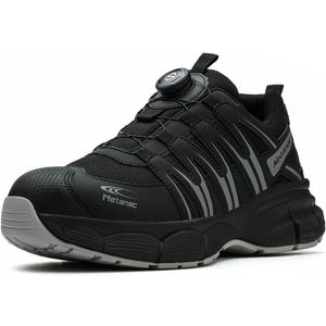 Steel Toe Shoes for Men Women, Comfortable Breathable Safety Sneakers, Lightweight Wide Work Shoes with Durable Soft Sole (9.5 Women/8 Men, Black&gray)