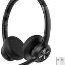 TECKNET Wireless Headset with USB Dongle, Bluetooth Headset with Noise Cancelling Mic - Rechargeable Bluetooth V5.2, 50H Playtime & Mic Mute, On Ear Headphones for Trucker/Remote Work/Call Center