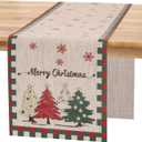Christmas Table Runner with Classic Christmas Elements Designed, Arbitrarily Cropped Xmas Decorative Farmhouse Table Decorations for Home Party Decor 12x94 Inch (Beige2)