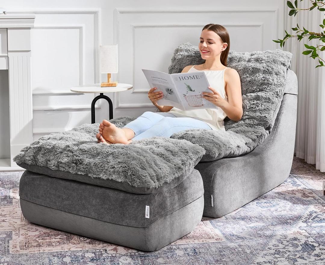 Hobestluk Sofa Couch Foam Sofa for Small Spaces Comfy Sofas with footrest Couch Recliner Small Sofas for Living Room, Bedroom, Apartment (Grey)