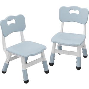 2-Pack Adjustable Kids Chairs, 3-Level Height Plastic Toddler Chair with Non-Slip Base & Stackable Design, for Home School Classroom Daycare Indoor Outdoor Use, Ages 2-8, Grey (Blue)